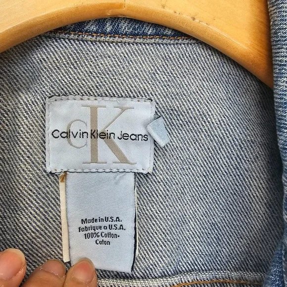Crop Trucker Jacket Womens XS CALVIN KLEIN Blue VINTAGE Jeans Western Y2K USA